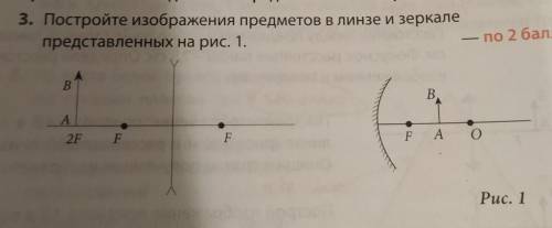 Please Постройте изображения предметов в линзе и зеркале представленных на рисунке​