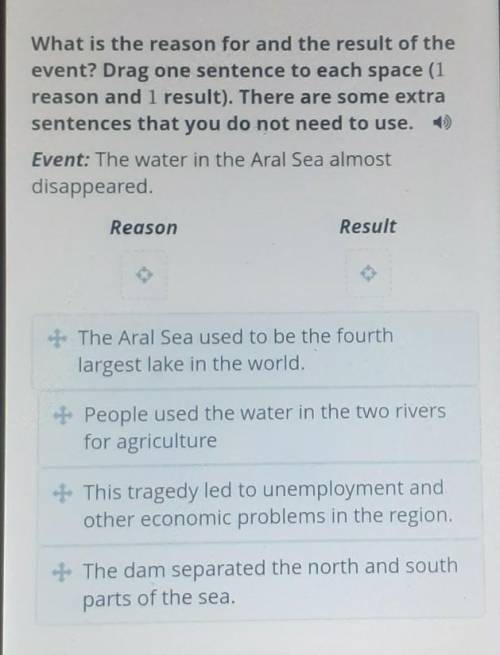 What is the reason for and the result of the event? Drag one sentence to each space (1reason and 1 r