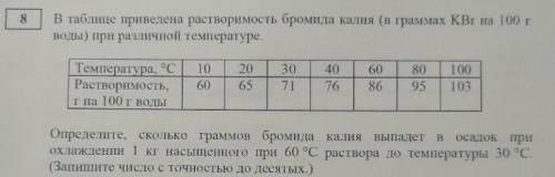 В таблице приведена растворимость бромида калия (в граммах KBr на 100г воды) при различной температу