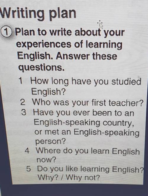 сыну надо через час Plan to write about your experiences of learning English. Answer these questions