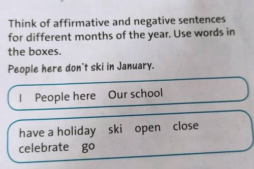 5 Think of affirmative and negative sentencesfor different months of the year. Use words inthe boxes