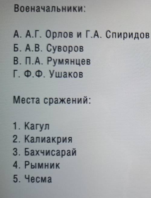 Установите соответствие между военачальниками и выигранными ими сражениями. К каждой позициииз верхн