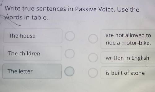 Write true sentences in Passive Voice. Use the words in table.The houseare not allowed toride a moto