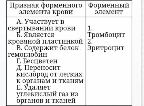 В4. Установите соответствие между форменным элементом крови и признаком, который ему соответствует