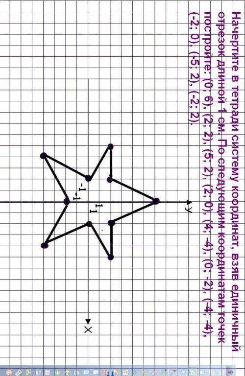 Начертите в тетради систему координат, взяв единичный отрезок длиной 1 см. По следующим координатам