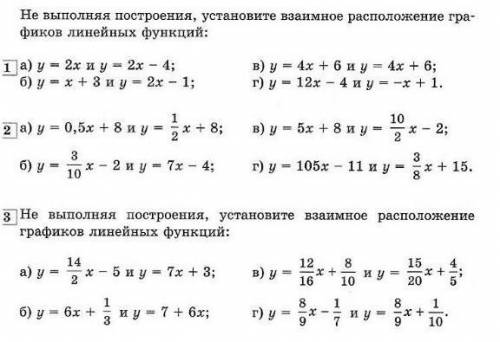 Не выполняяя построения, установите взаимное расположение графиков линейной функций​