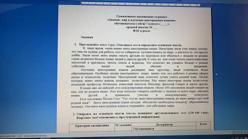 1. Прослушайте текст 1раз. Озаглавьте его и определите основную мысль . 2 Опираясь на основную мысль