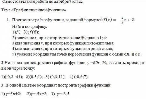 Самостоятельная работа по алгебре 7 класс. Тема «График линейной функции»