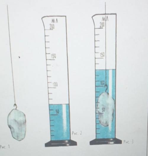 2. На рисунках показан камень, помещенный в мензурку с водой. Масса камня 162 г.а) определите объем