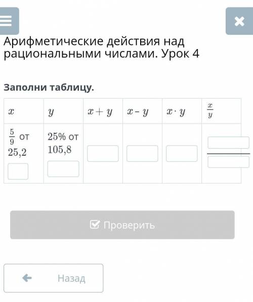 Арифметические действия над рациональными числами урок 4 заполни таблицу 6 класс