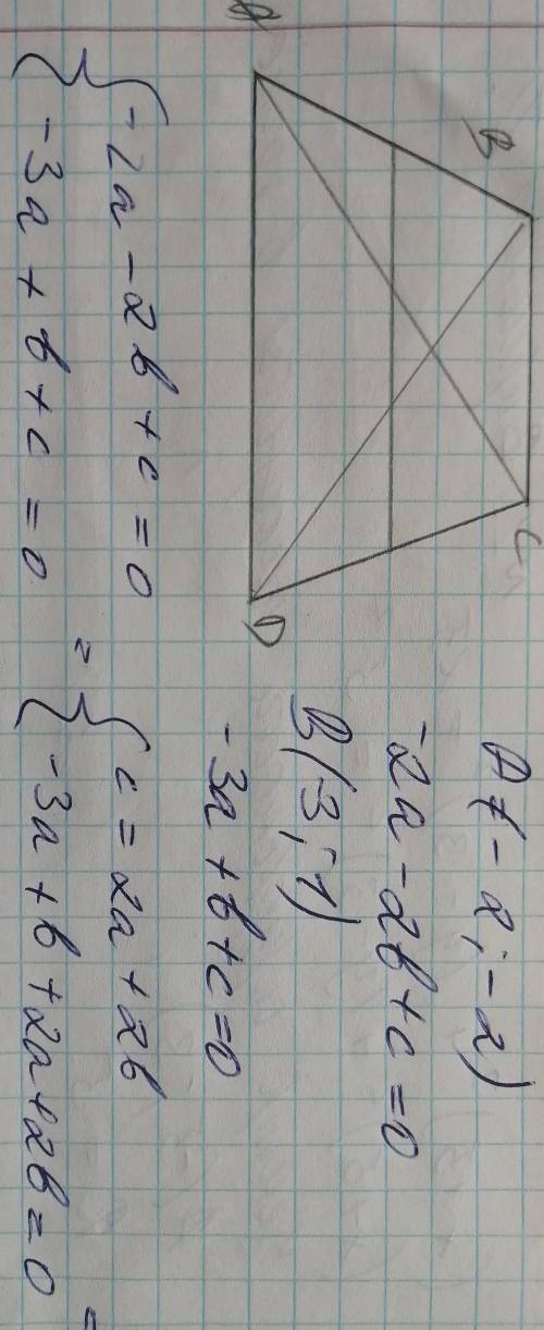 Даны координаты вершины трапеции ABCD: A(-2;-2), B(-3;1), C(7;7), D(3;1). Напишите уравнение прямой,