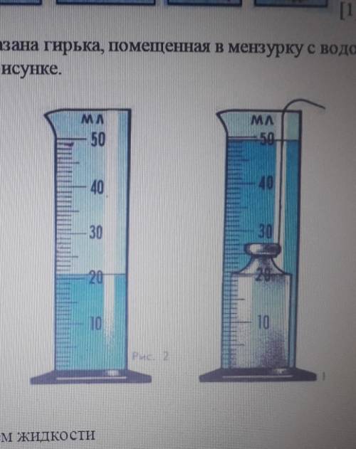 гирька 200 грамм2. На рисунках показана гирька, помещенная в мензурку с водой. Массагирьки указана н