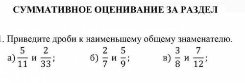 СУММАТИВНОЕ ОЦЕНИВАНИЕ ЗА РАЗДЕЛ 1. Приведите дроби к наименьшему общему знаменателю.5 /22/ 53 7в)'7