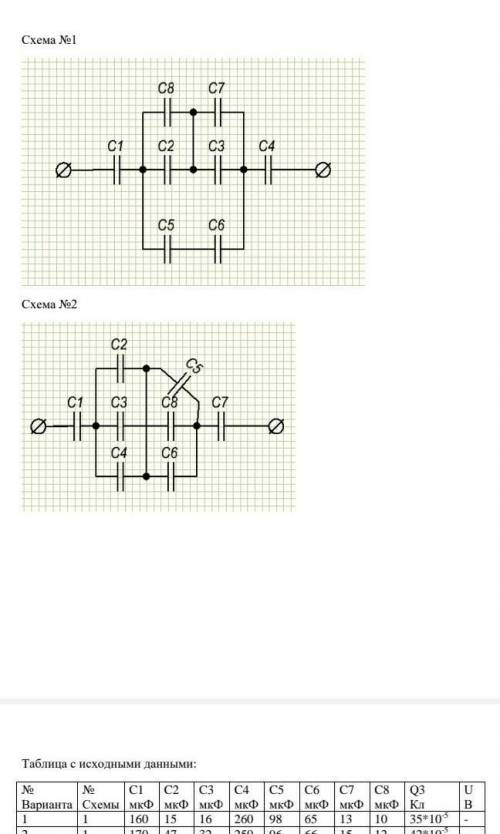 Найти напряжение на клеммах источника (U), а также напряжение и заряд каждого конденсатораДля схемы