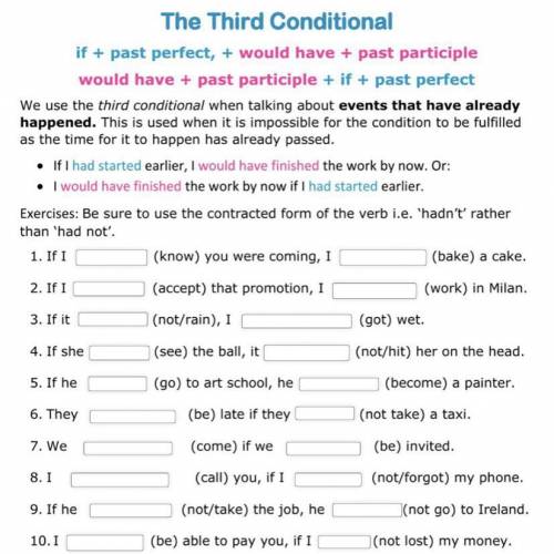 The Third Conditional if + past perfect, + would have + past participle would have + past participle