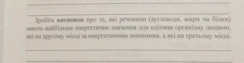 Зробіть висновок про те, які речовини (вуглеводи, жири чи білки) мають найбільше енергетичне значенн