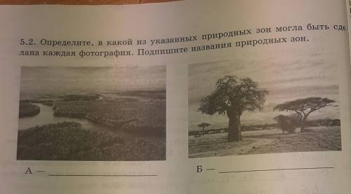 5.2. Определите, в какой из указанных природных зон могла быть сд лана каждая фотография. Подпишите