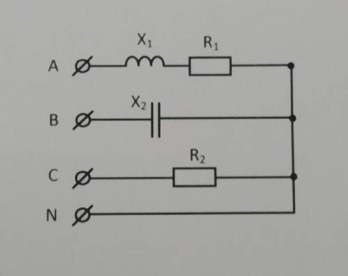 Завдання 1. Дано: Активна потужність фази C - Pc = 400 Вт; лінійна напруга Uл = 220 В; x1 = R = X2 =