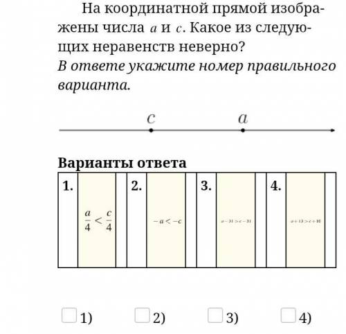 на координатной прямой изображены числа ￼ и ￼. какое из следующих неравенств неверно? в ответе укажи