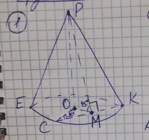 Дано: конус CK=12 угол OCM=30 угол PMO=45 PM паралельна CM Найт: Sбоковую ​