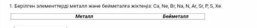 Берілген элементтерді металл бейметалл жіктеңіз​