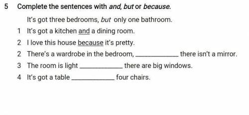 5. Complete the sentences with and, but or because. ​