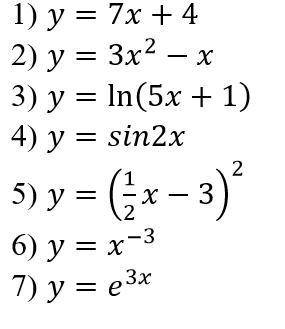 Найти производные функций. Вычислить значение в точке x=0. (т.е. y'(0))