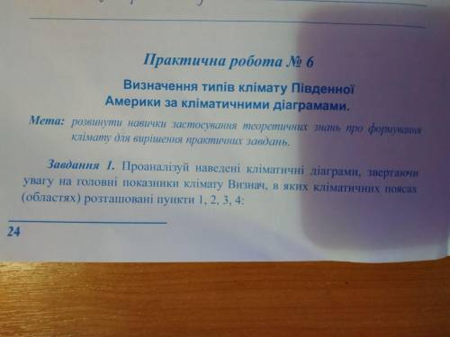 (Завдання на фото) 1. Проаналізуй наведені кліматичні діаграми, звертаючи увагу на головні познаки к