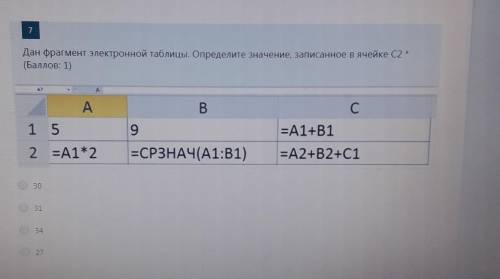 Дан фрагмент электронной таблицы. определите значение записанное в ячейке С2​
