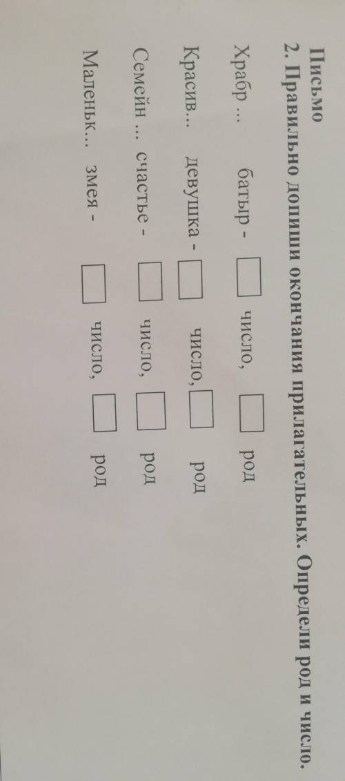 2. Правильно допиши окончания прилагательных. Определи род и число.​