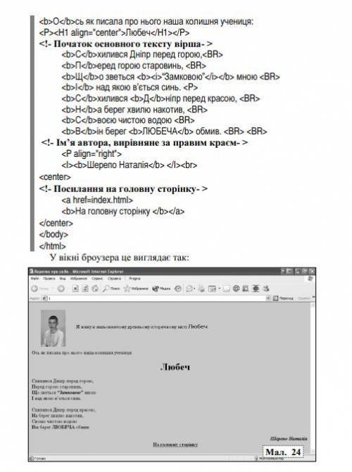 До ть, будь ласка! Перегляньте наведені нижче фрагменти HTML-коду та їхвідображення броузером. Моя п