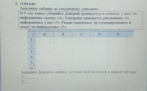 Заполните таблицу по следующему описанию:В 9 «А» классе учащийся Дмитрий тренируется в хоккеем,у не