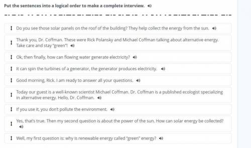 Билимленд. Put the sentensec into a logical order to make a complete interview.