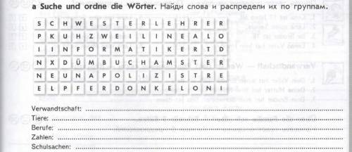 Нужно найти в таблице слова и распределить их по группам.