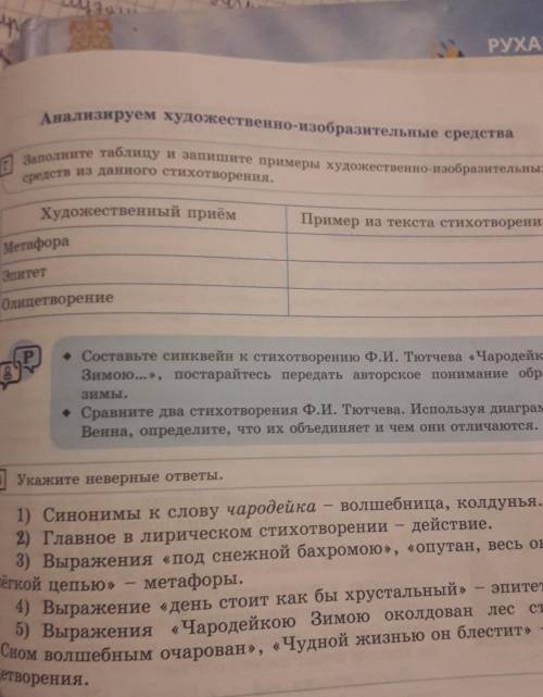 Анализируем художественно-изобразительные средства За долните таблицу и залишите примеры художествен