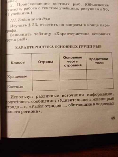 Биология 7 класс. Заполнить таблицу характеристика основных групп рыб. Классы: хрящевые, костные.