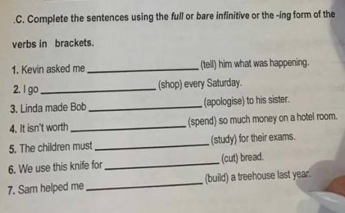 Complete the sentences using the full or bare infinitive or the -ing form of the verbs in brackets.