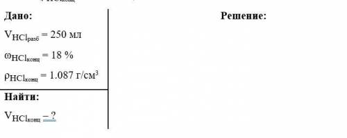 Необходимо приготовить VHClразб – 250 мл раствора 0.1 н раствора HCl из концентрированного раствора