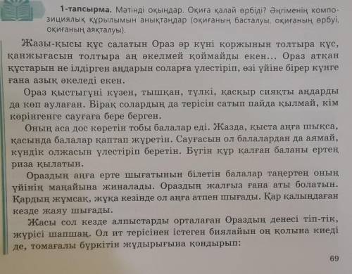 1-тапсырма. Мәтінді оқыңдар. Оқиға қалай өрбіді? Әңгіменің композициялық құрылымын анықтаңдар (оқиға