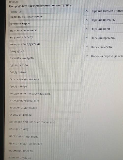 РАСПРЕДИЛИТИЭЕ НАРЕЧИЯ ПО СМЫСЛОВЫМ ГРУППАМ ​