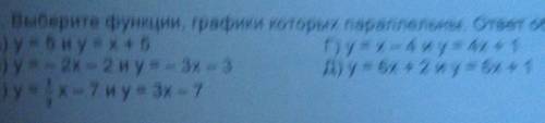 Домашнее задание V. Выберите функции, графики которых параллельны. ответ обоснуйтА) y = 5 и y=x+5Г)