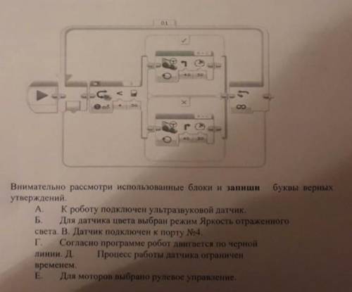 внимательно рассмотри использыаные блоки и запиши буквы верных утверждений это зачет только поскорей