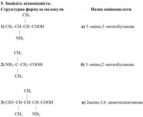 Знайдіть відповідність Структурна формула молекули і Назва амінокислоти Писать бред и наугад не нужн