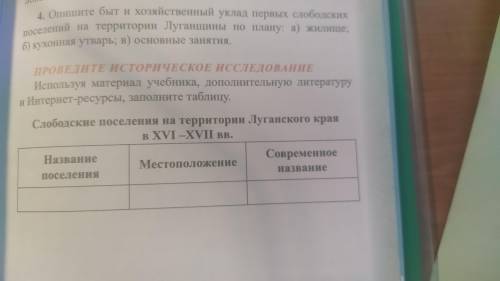 Составить таблицу по теме слободские поселение на територии луганского края в 16 17 веках на вопросы