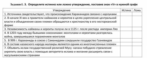 Определите истинно или ложно утверждение, поставив знак «V» в нужной графе ИСТОРИЯ КАЗАХСТАНА