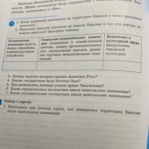 Насколько монголы повлияли на народы. Евразии и как эти народы изменили монголов? Заполните таблицу