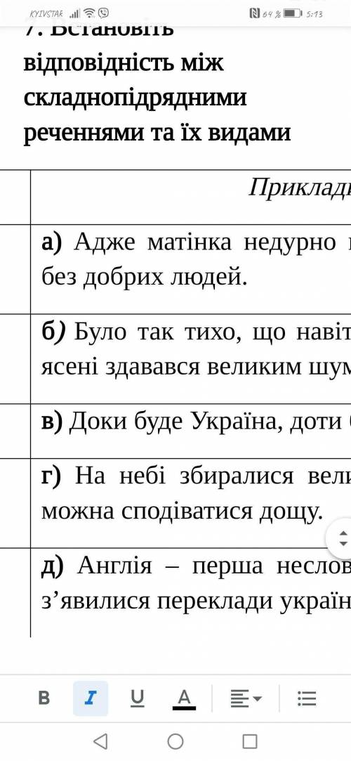 Встановіть відповідність між складнопідрядними реченнями та їх видами