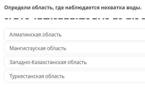 Определи область, где наблюдается нехватка воды. - Алматинская область. - Мангистауская область. - З