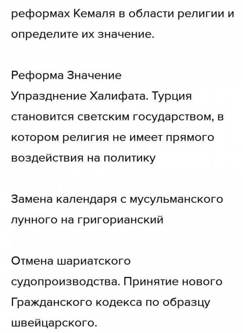 Задание 5. Оцените реформы Мустафы Кемаля в области религии и определите их значение для модернизаци