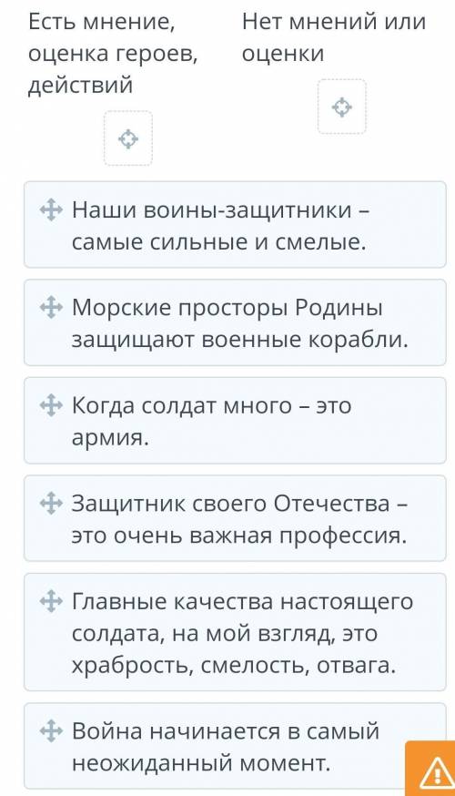 Распредели предложение две Колонки есть мнение о герое нет мнения и оценки